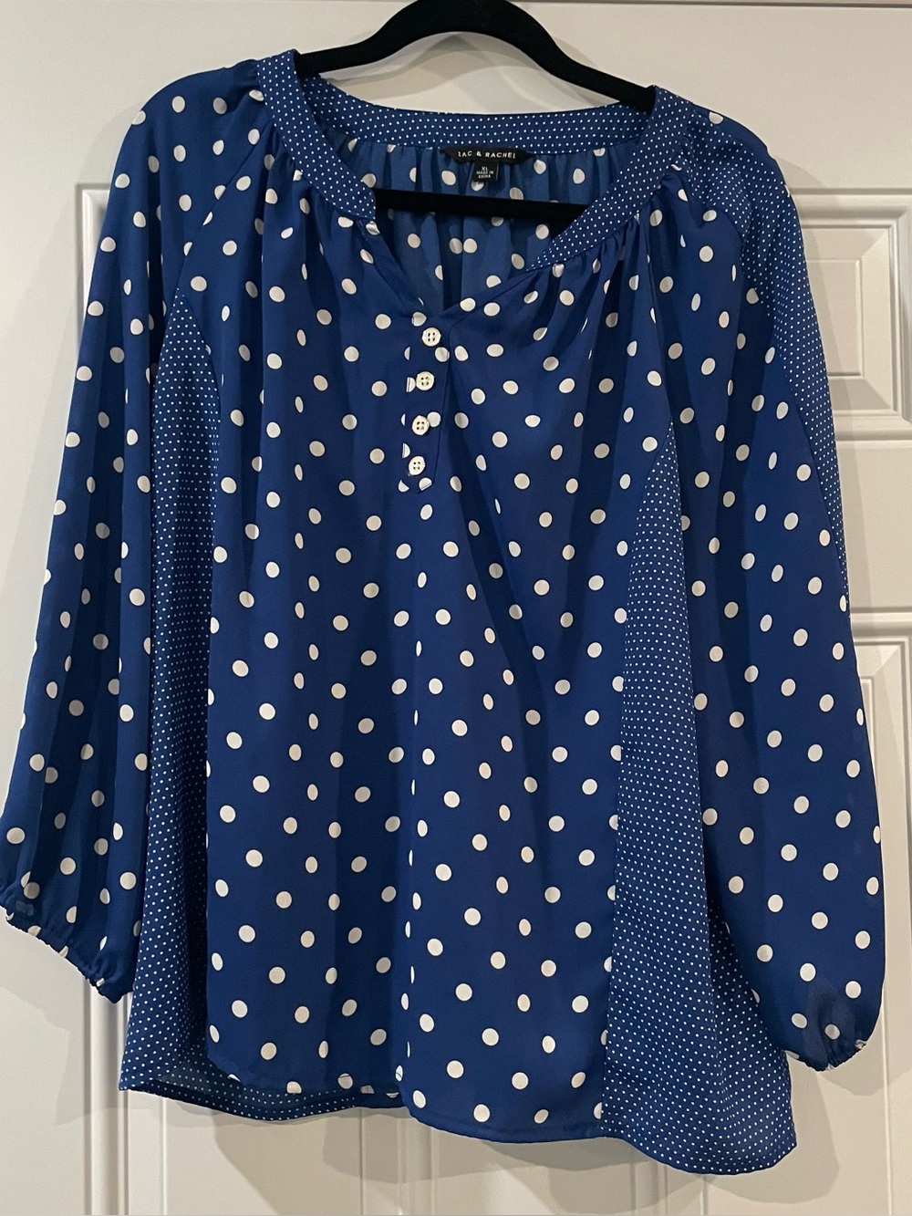 Zac & Rachel Blue and Gray Polka Dot Blouse Long Sleeve size XL